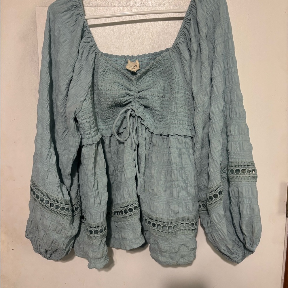 Elegant Blue Smocked Women's Top